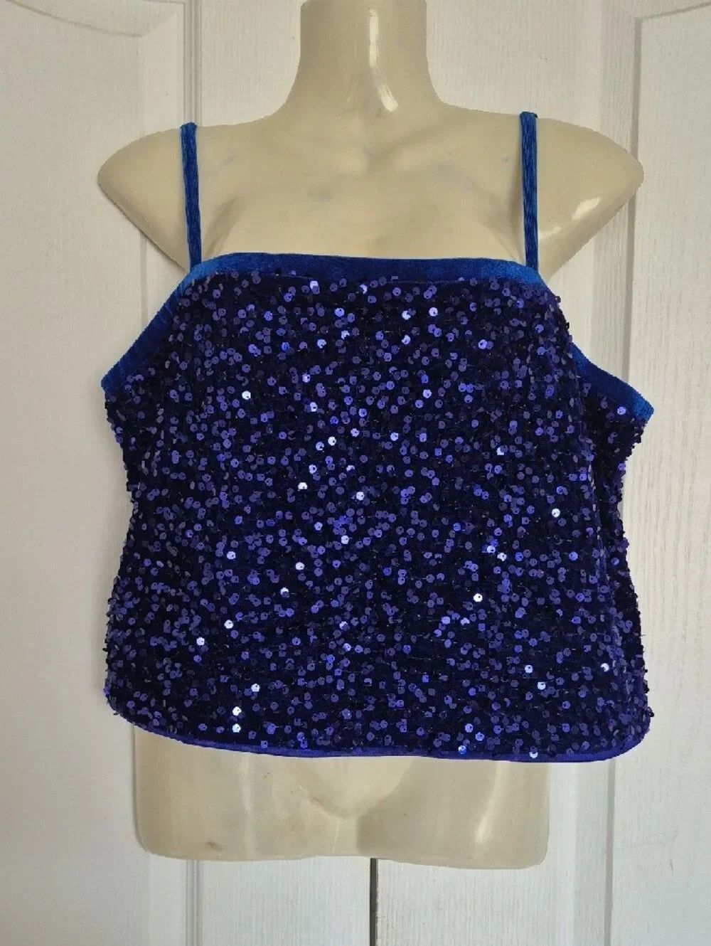 Royal Blue Sequin Spaghetti Strap Camisole - Picture 3 of 16